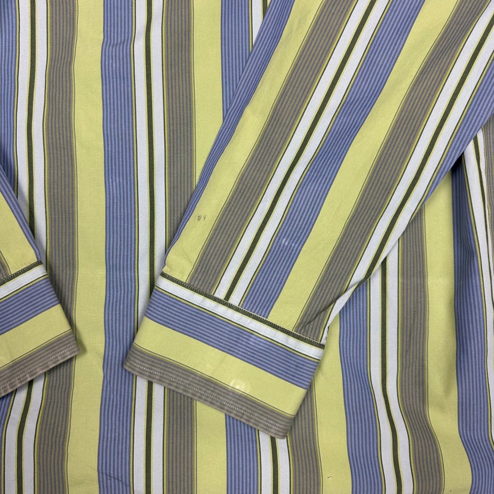GAP Fitted Premium Mens Long Sleeve Striped Button Down Shirt Green Blue XL - Picture 6 of 9